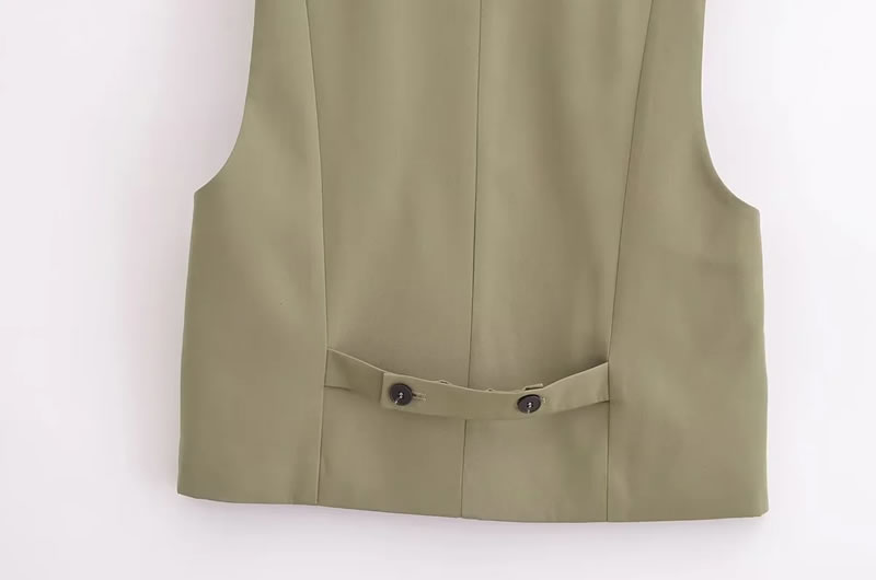 Fashion Armygreen Woven V-neck Buttoned Vest,Coat-Jacket