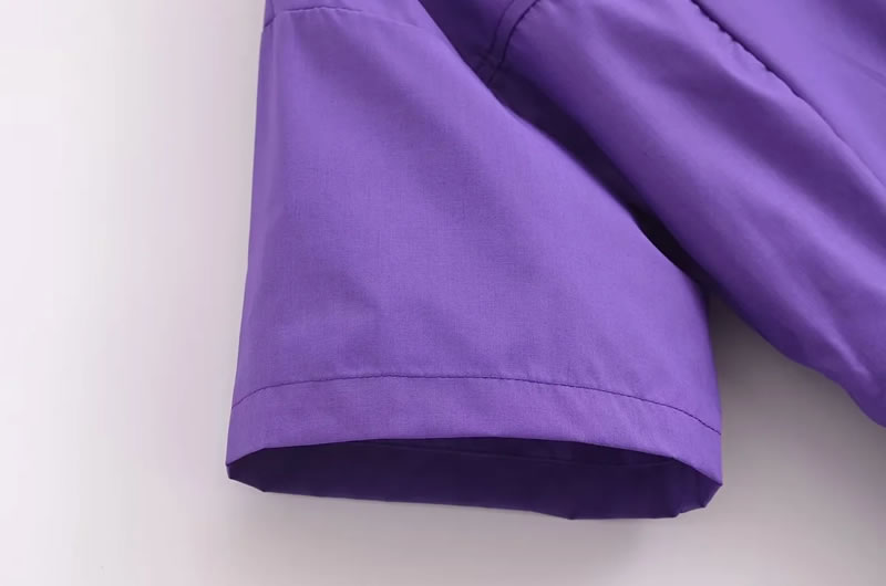 Fashion Purple Woven Lapel Smocked Skirt,Mini & Short Dresses