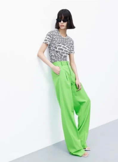 Fashion Green High-waist Pleated Wide-leg Trousers,Pants