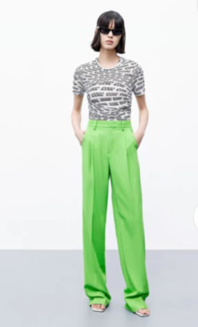 Fashion Green High-waist Pleated Wide-leg Trousers,Pants