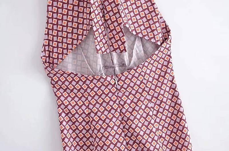 Fashion Color Woven Printed Halterneck Maxi Skirt,Long Dress