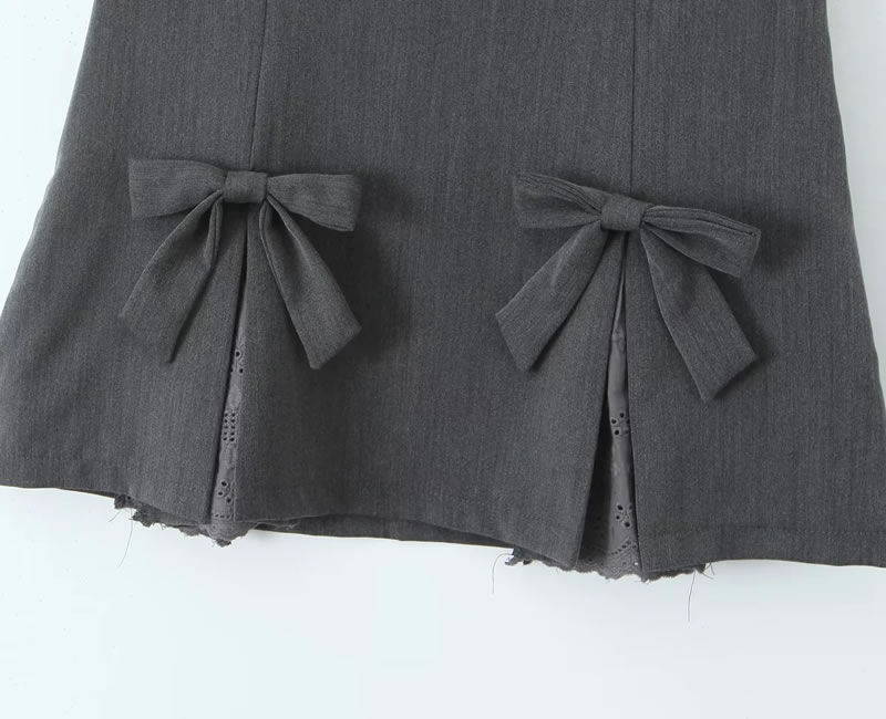 Fashion Grey Bow Pleated Skirt,Skirts