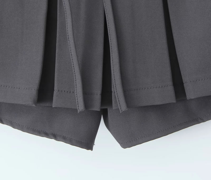 Fashion Grey Polyester Lace-up Pleated Skirt,Skirts