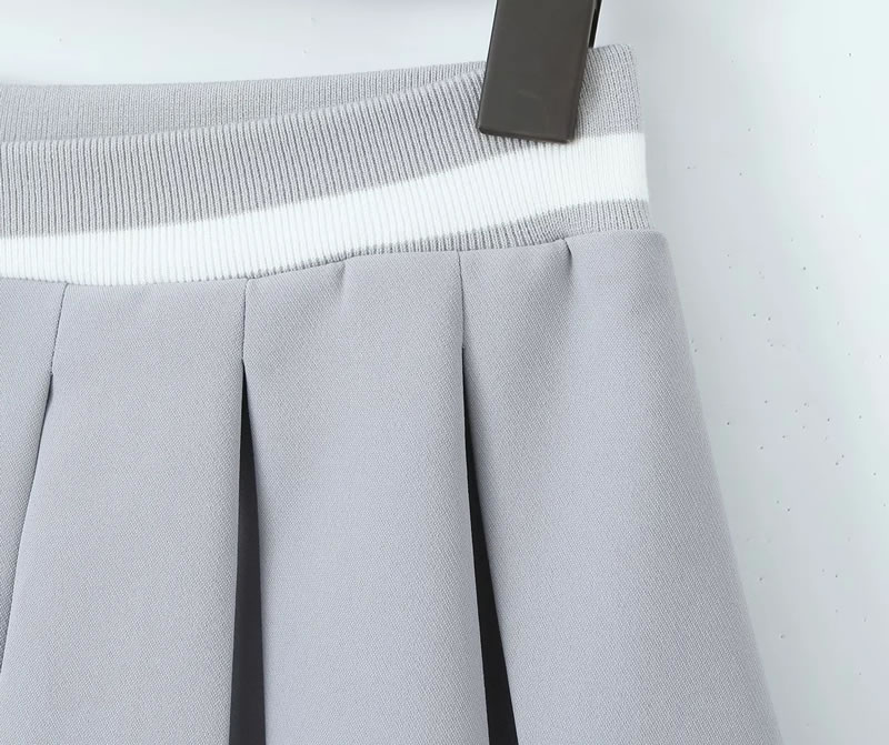 Fashion Cement Gray Polyester Pleated Skirt,Skirts