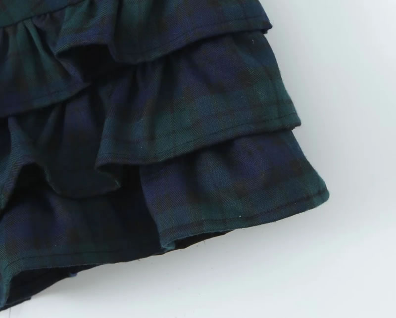 Fashion Blue And Green Grid Polyester Checked Layered Skirt,Skirts