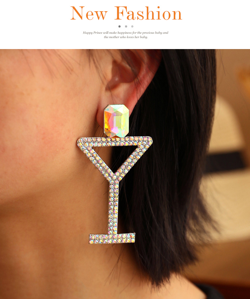 Fashion Gold Alloy Diamond Wine Glass Stud Earrings,Stud Earrings
