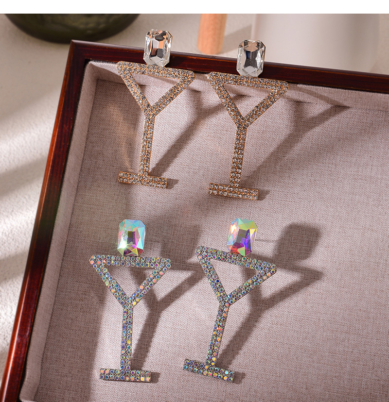 Fashion Silver Alloy Diamond Wine Glass Stud Earrings,Stud Earrings