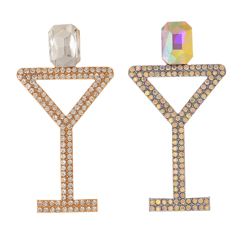 Fashion Gold Alloy Diamond Wine Glass Stud Earrings,Stud Earrings