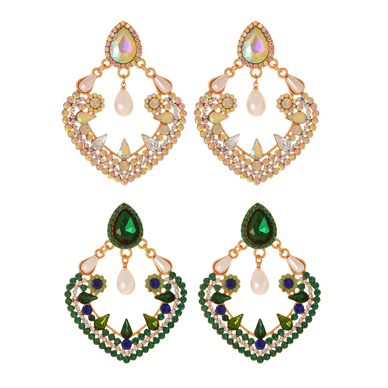Fashion Green Alloy Diamond Geometric Pearl Pendant Earrings,Stud Earrings