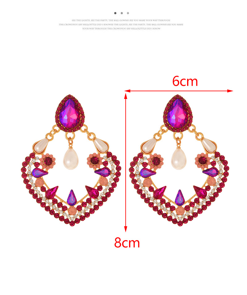 Fashion Rose Red Alloy Diamond Geometric Pearl Pendant Earrings,Stud Earrings