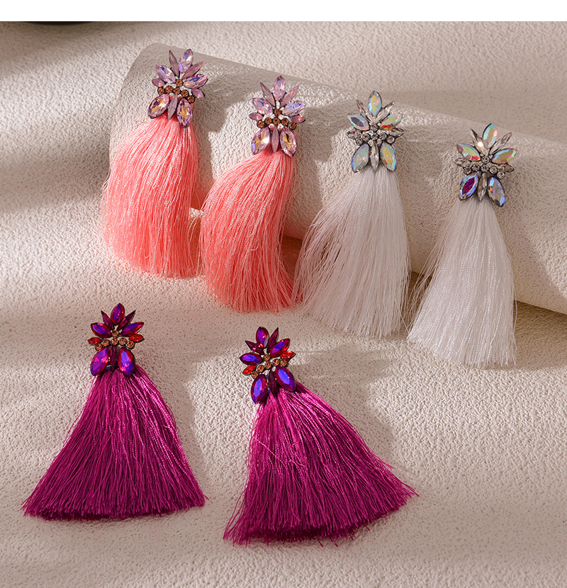 Fashion Orange Pink Alloy Diamond Geometric Pendant Tassel Long Earrings,Drop Earrings