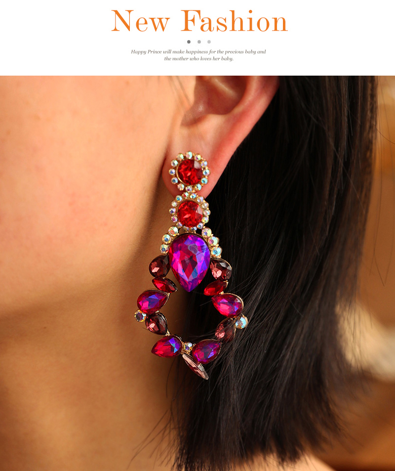 Fashion Rose Red Alloy Diamond Drop Earrings,Stud Earrings