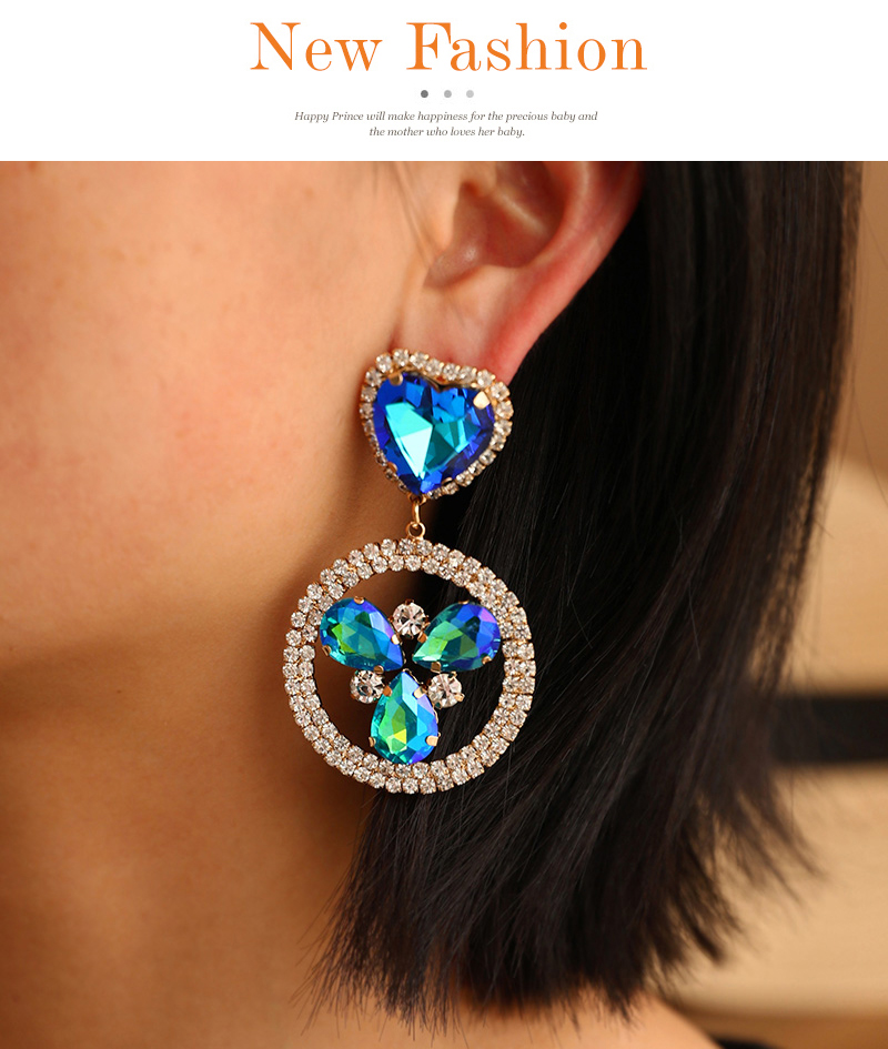 Fashion Blue Alloy Diamond Love Pendant Round Earrings,Drop Earrings