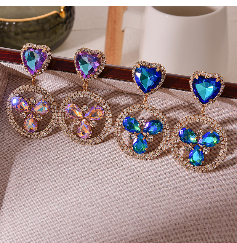 Fashion Blue Alloy Diamond Love Pendant Round Earrings,Drop Earrings