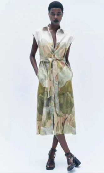 Fashion Multicolor Woven Printed Lapel Tie Long Skirt,Long Dress