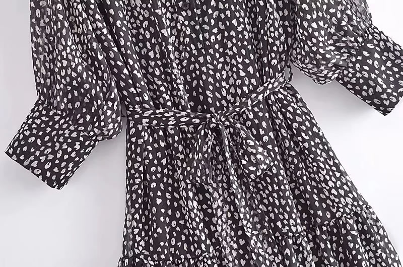 Fashion Black Woven Printed Lace-up Skirt,Mini & Short Dresses