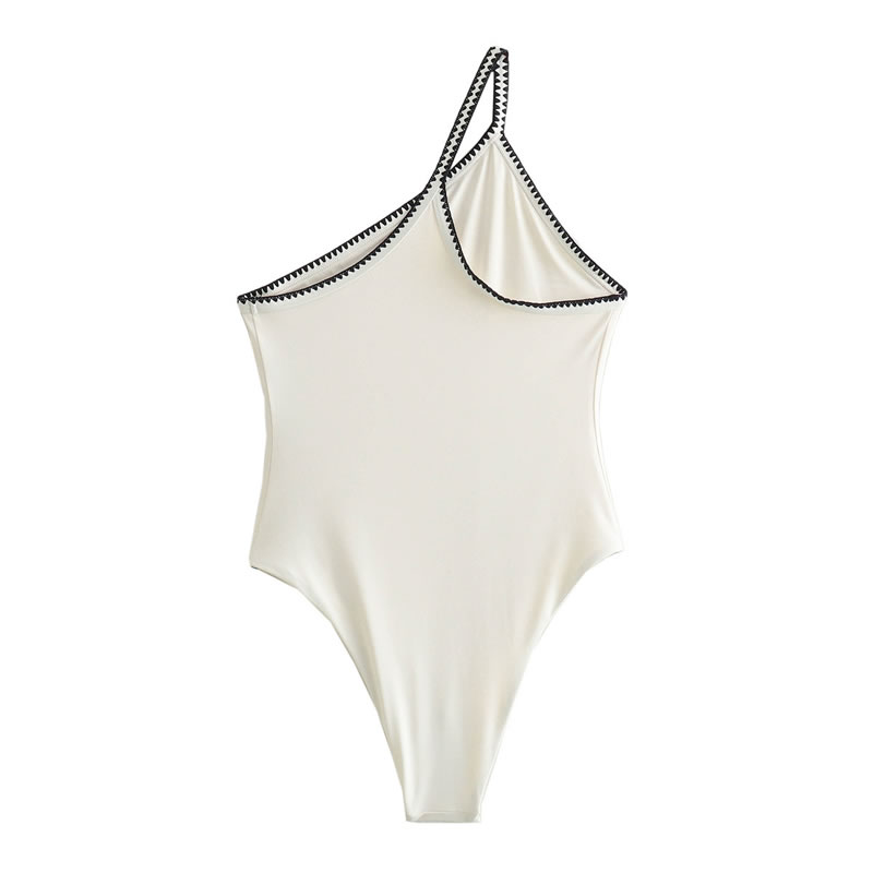 Fashion White Embroidered Asymmetric Swimsuit,One Pieces