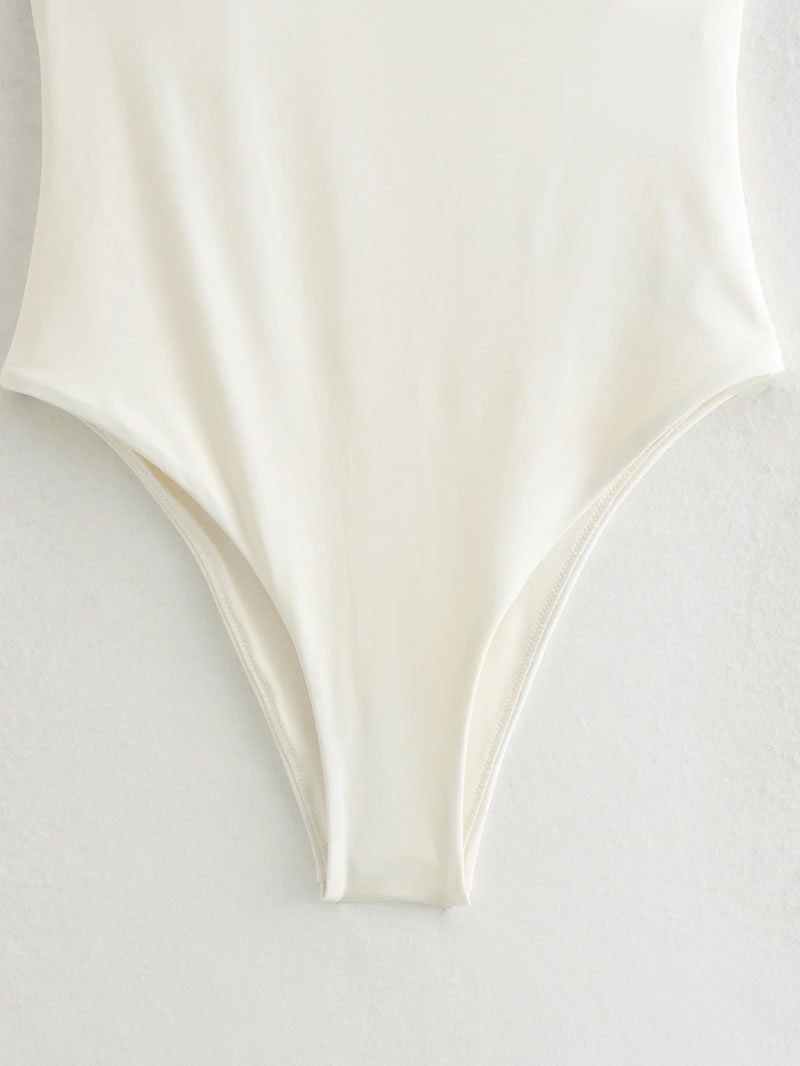 Fashion White Embroidered Asymmetric Swimsuit,One Pieces