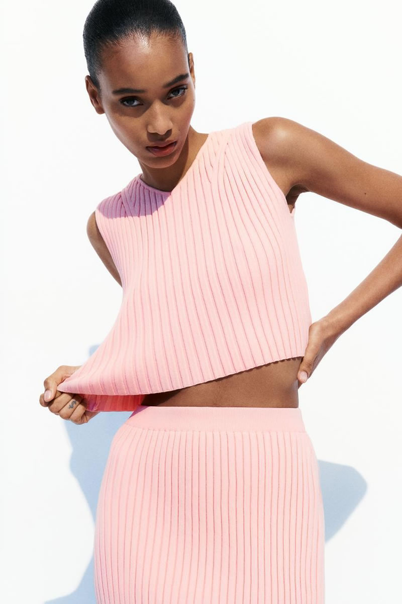 Fashion Pink Knitted V-neck Vest,Tank Tops & Camis