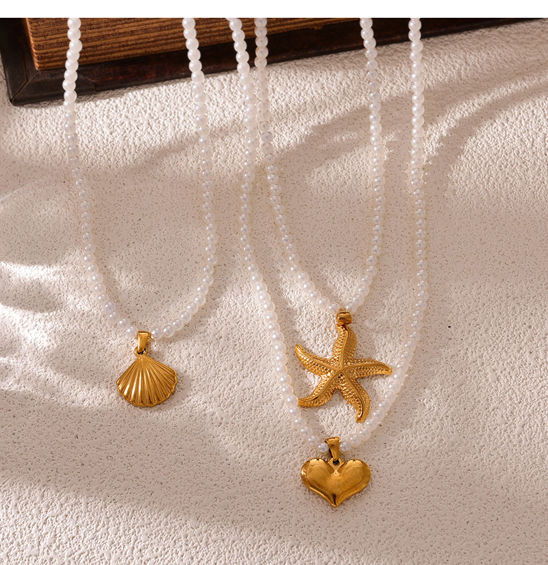 Fashion Golden 3 Titanium Steel Shell Pendant Pearl Necklace,Necklaces