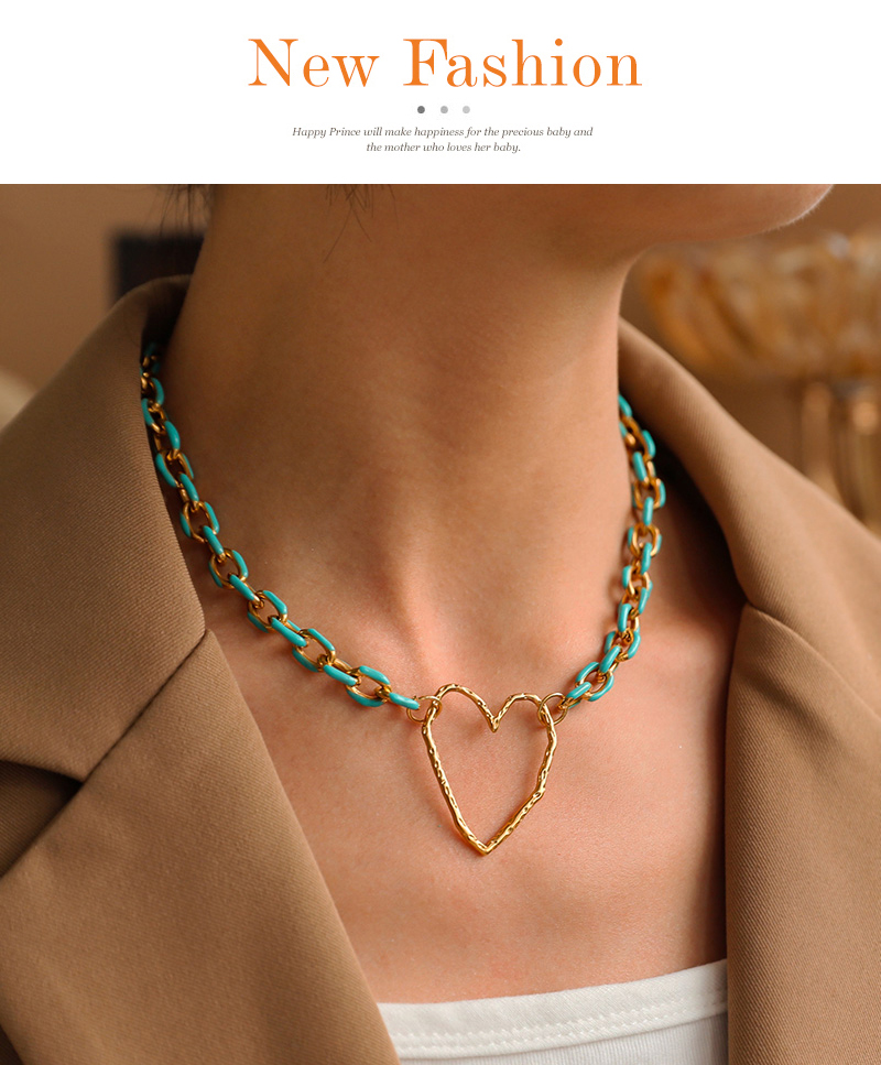 Fashion Navy Blue Titanium Steel Oil Drop Love Pendant Thick Chain Necklace,Necklaces