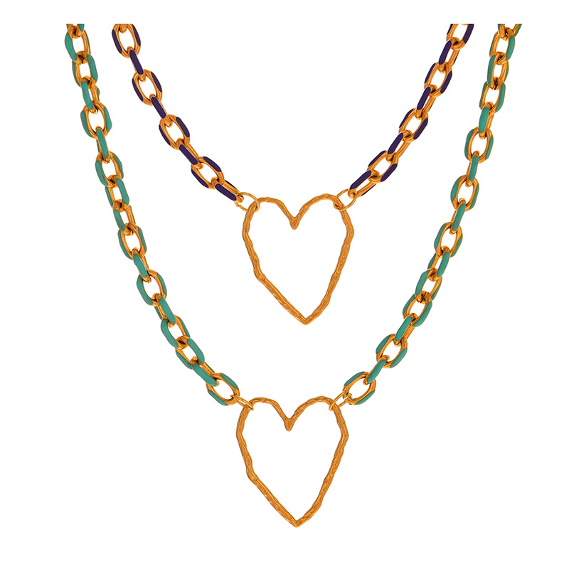 Fashion Navy Blue Titanium Steel Oil Drop Love Pendant Thick Chain Necklace,Necklaces