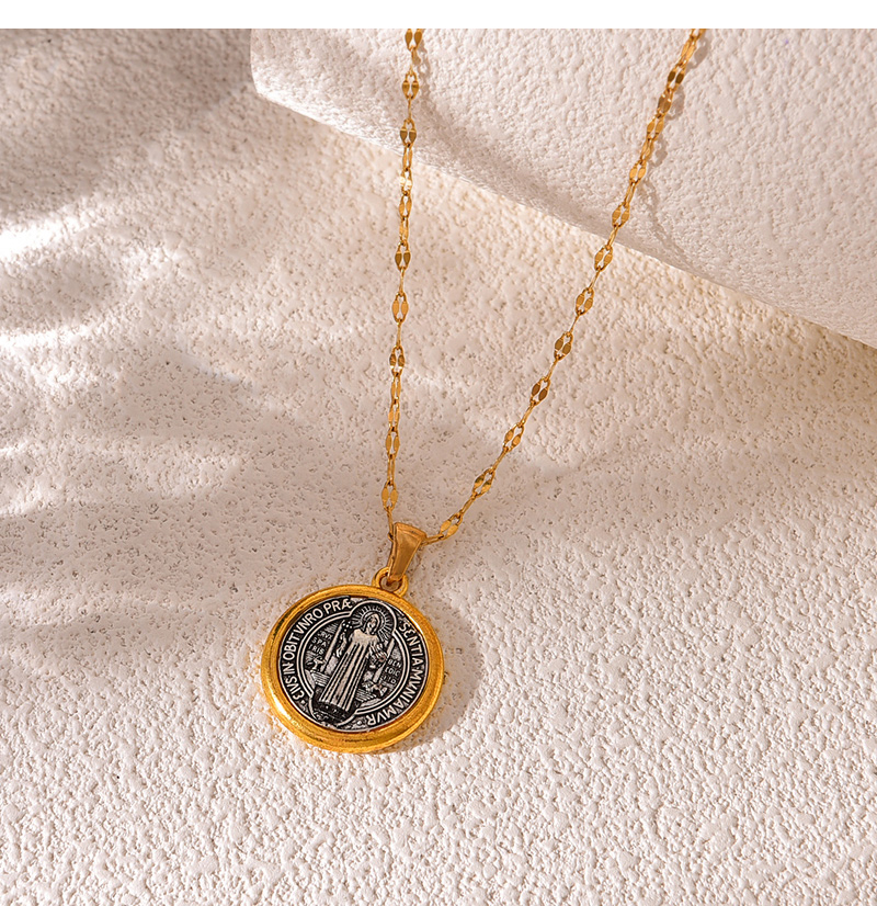 Fashion Gold Titanium Steel Round Portrait Pendant Necklace,Necklaces