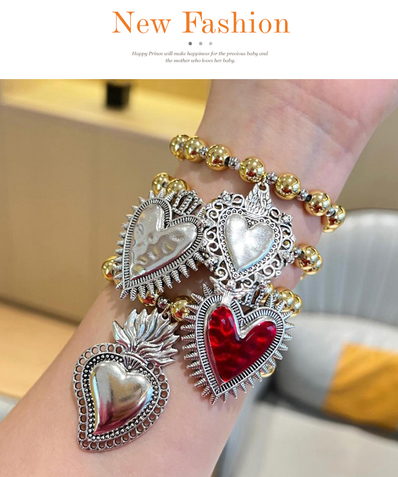 Fashion Silver 4 Titanium Steel Heart Pattern Pendant Beaded Braided Bracelet,Bracelets