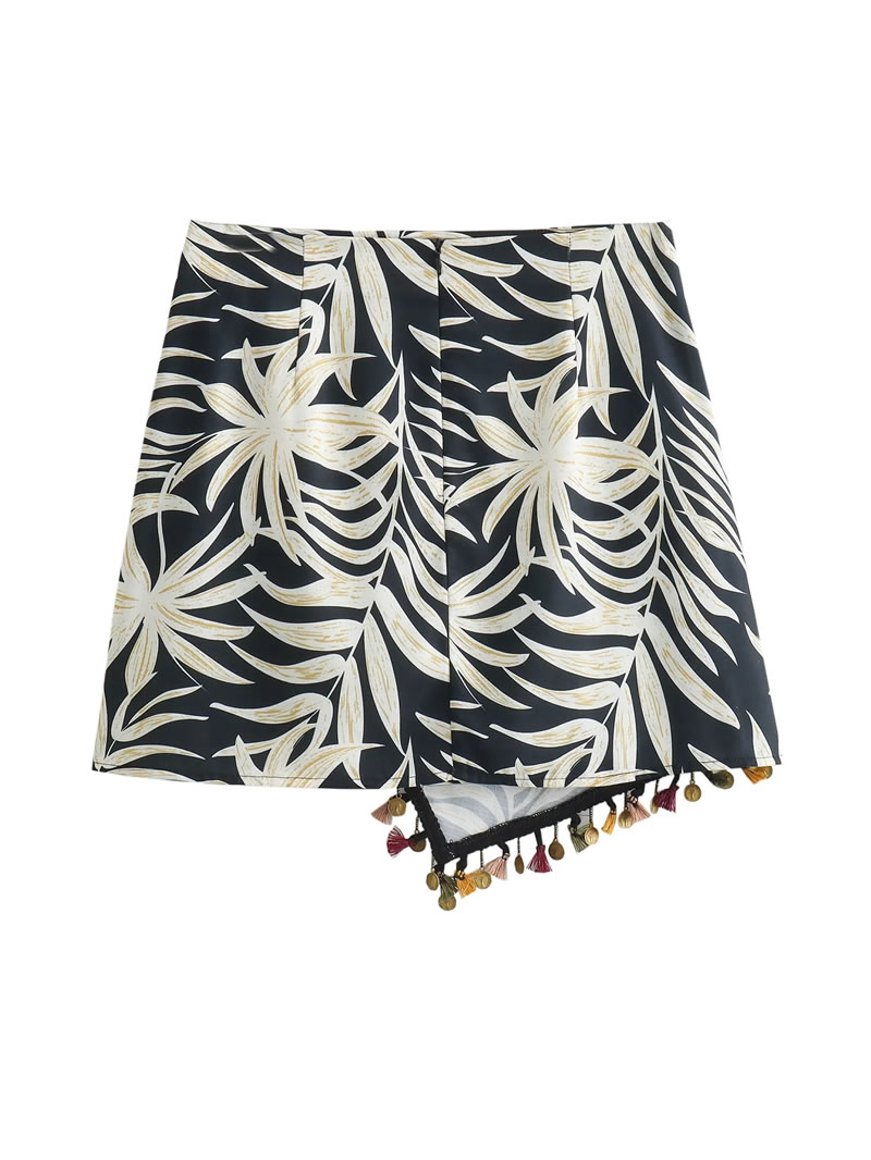 Fashion Print Color Polyester Printed Fringed Skirt,Skirts