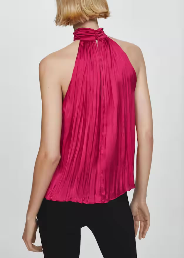Fashion Rose Red Turtleneck Pleated Halterneck Tank Top,Tank Tops & Camis