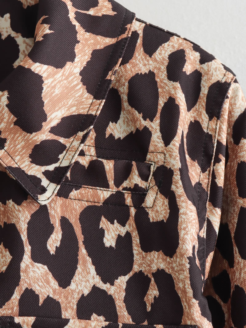 Fashion Leopard Print Polyester Leopard Print Lapel Zipped Jacket,Coat-Jacket
