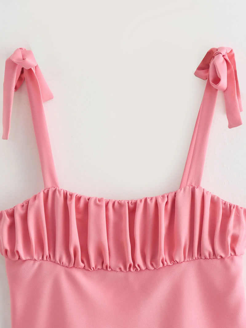 Fashion Pink Polyester Pleated Camisole,Tank Tops & Camis