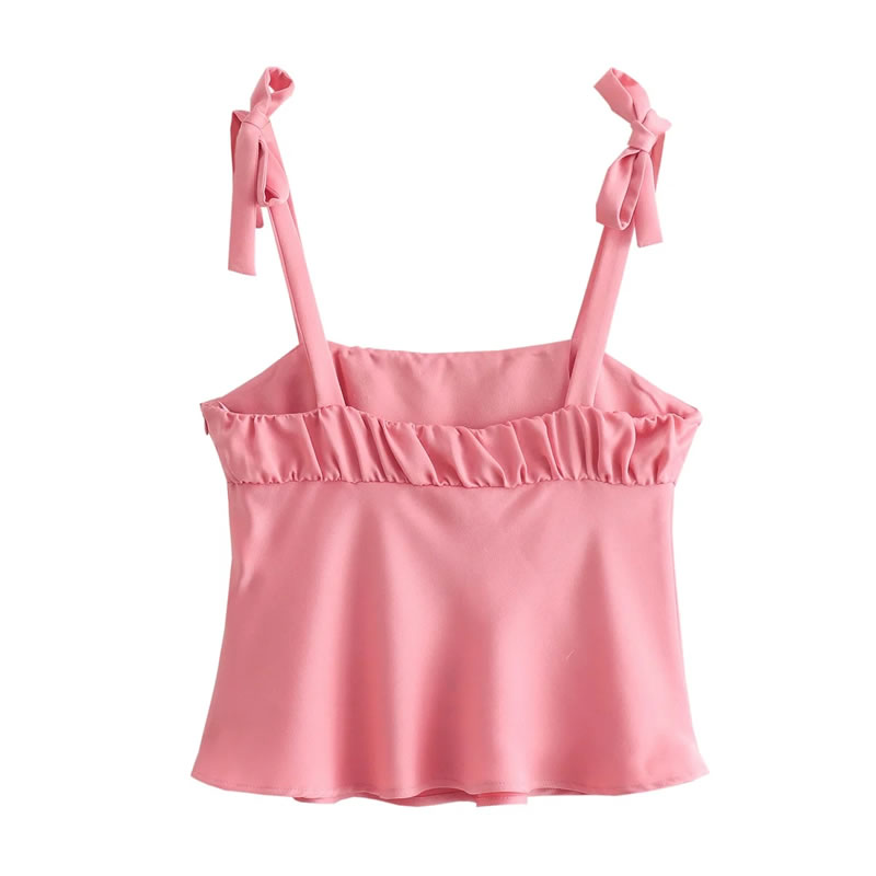 Fashion Pink Polyester Pleated Camisole,Tank Tops & Camis