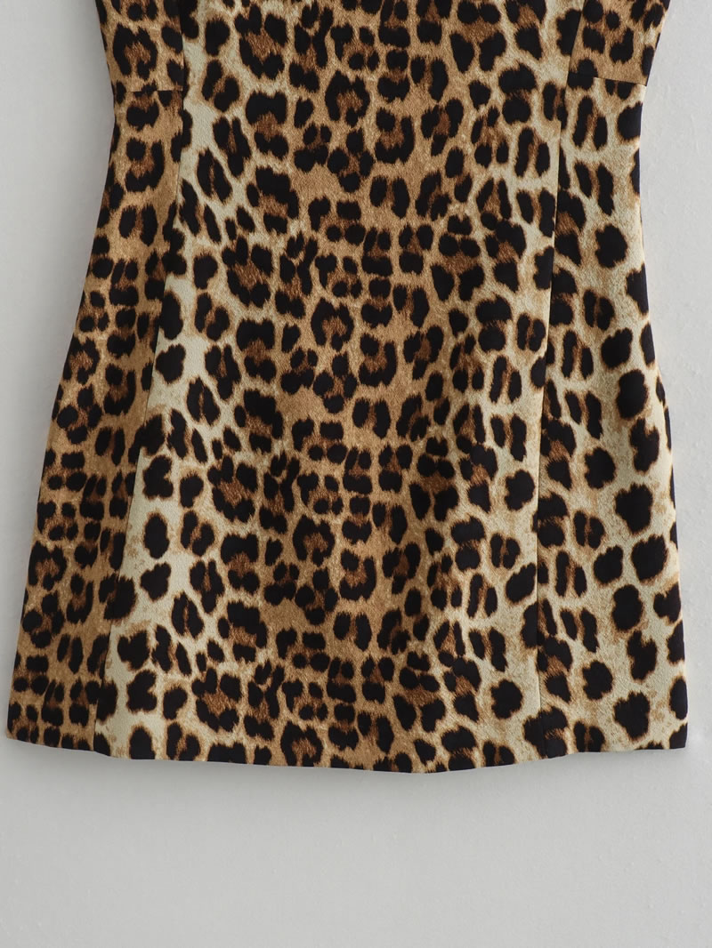 Fashion Print Color Polyester Leopard Print Sleeveless Skirt,Mini & Short Dresses