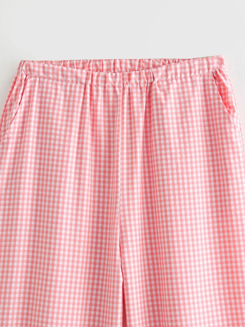 Fashion Pink Checked Wide-leg Trousers,Pants