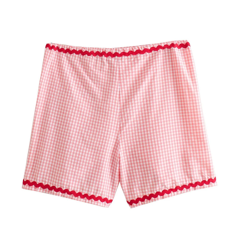 Fashion Pink Love Patchwork Lace-up Shorts,Shorts