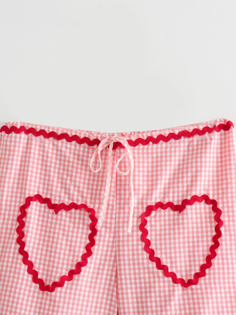 Fashion Pink Love Patchwork Lace-up Shorts,Shorts