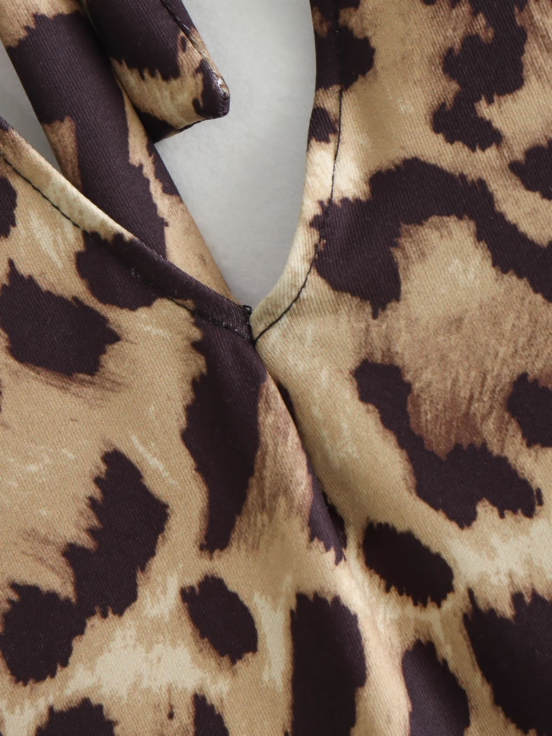 Fashion Leopard Print Polyester Leopard Print Halterneck Jumpsuit,Bodysuits