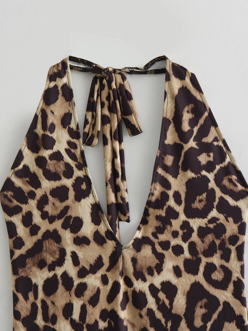 Fashion Leopard Print Polyester Leopard Print Halterneck Jumpsuit,Bodysuits