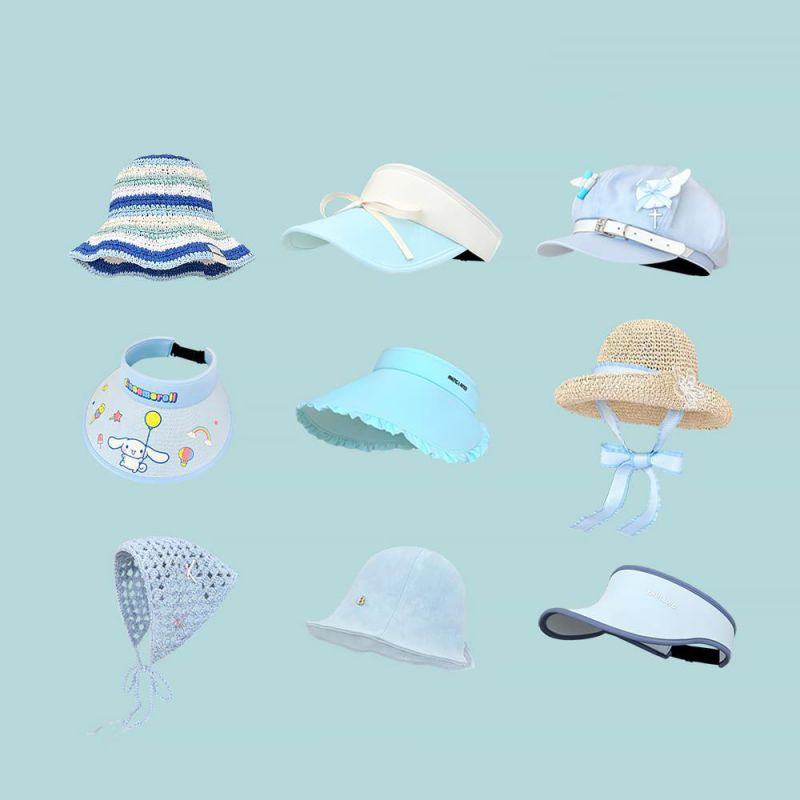 Fashion Cartoon Co-branded Empty Top Hat (tiffany Blue) Large Brim Printed Empty Top Sunhat,Sun Hats