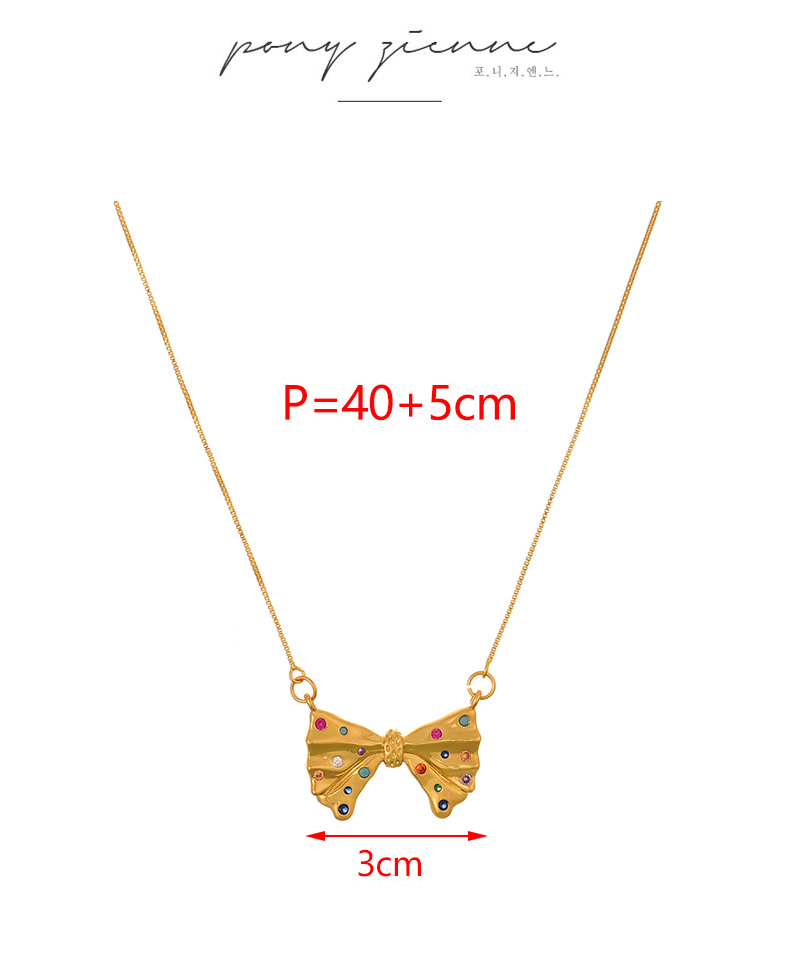 Fashion Golden 1 Titanium Steel Inlaid Zirconium Bow Necklace,Necklaces