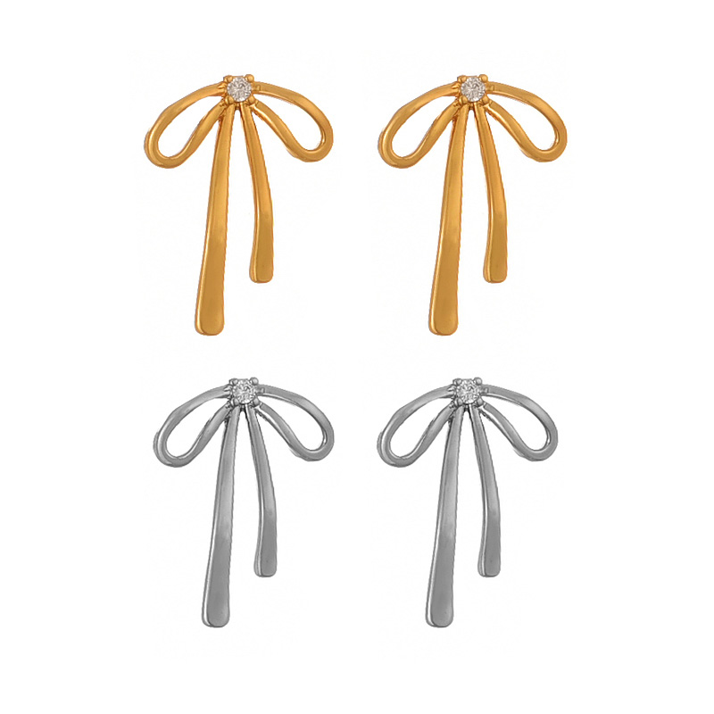 Fashion Silver Copper Set Zircon Bow Earrings,Earrings