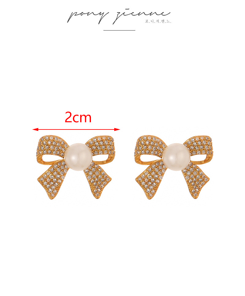 Fashion Gold Copper Set Zircon Bow Pearl Earrings,Earrings