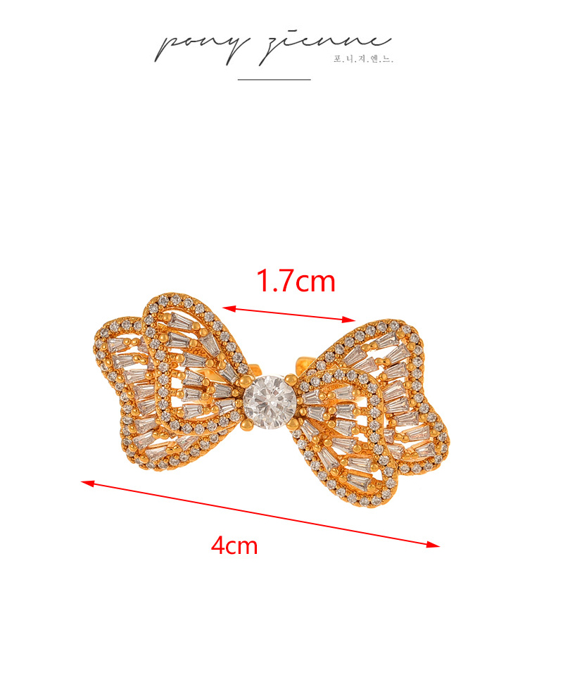 Fashion Silver 2 Copper Set Zirconia Bow Ring,Rings