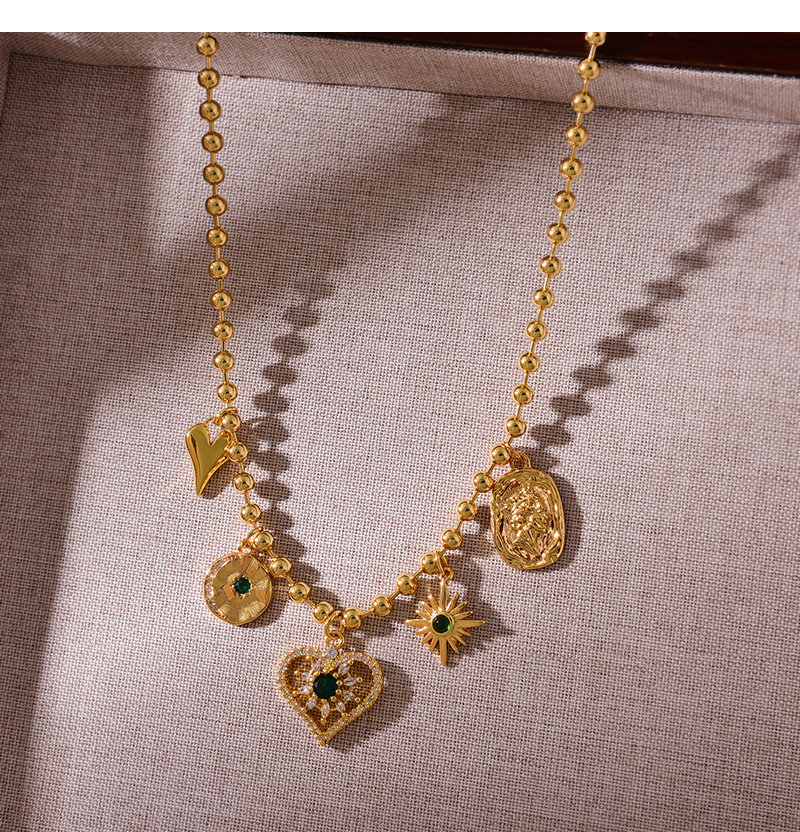 Fashion Gold Copper Inlaid Zircon Love Portrait Pendant Bead Necklace (3mm),Necklaces
