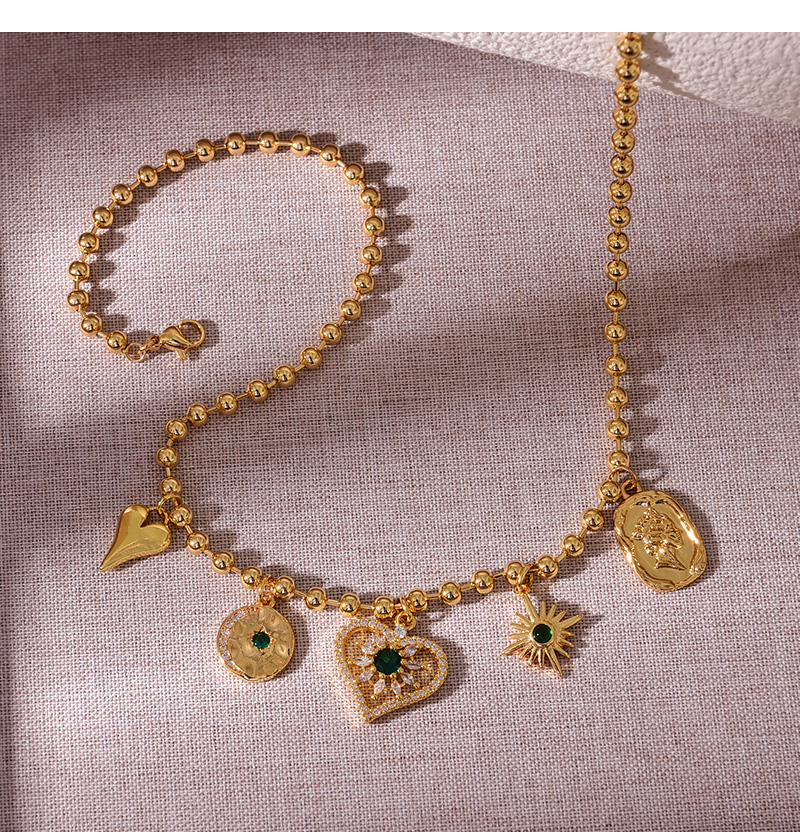 Fashion Gold Copper Inlaid Zircon Love Portrait Pendant Bead Necklace (3mm),Necklaces