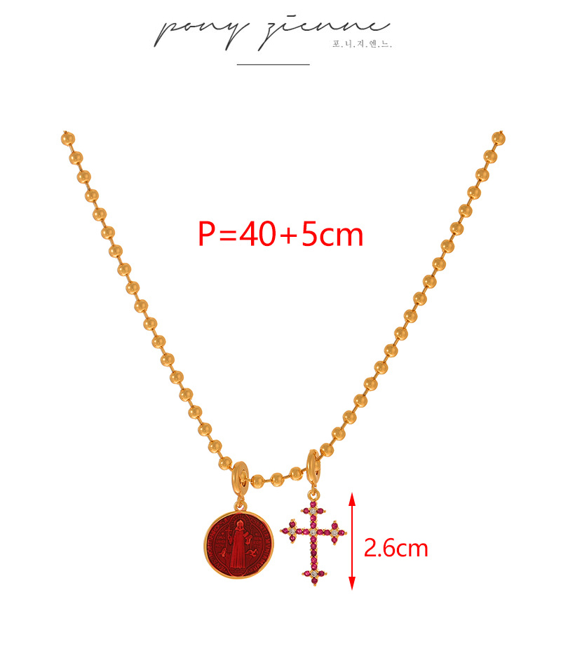 Fashion Gold Copper Inlaid Zircon Round Double-sided Portrait Cross Pendant Bead Necklace (3mm),Necklaces