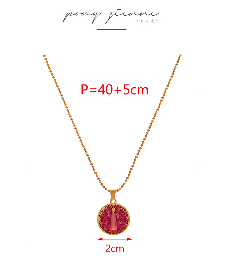 Fashion Rose Red Titanium Steel Drip Oil Round Double-sided Portrait Pendant Bead Necklace,Necklaces