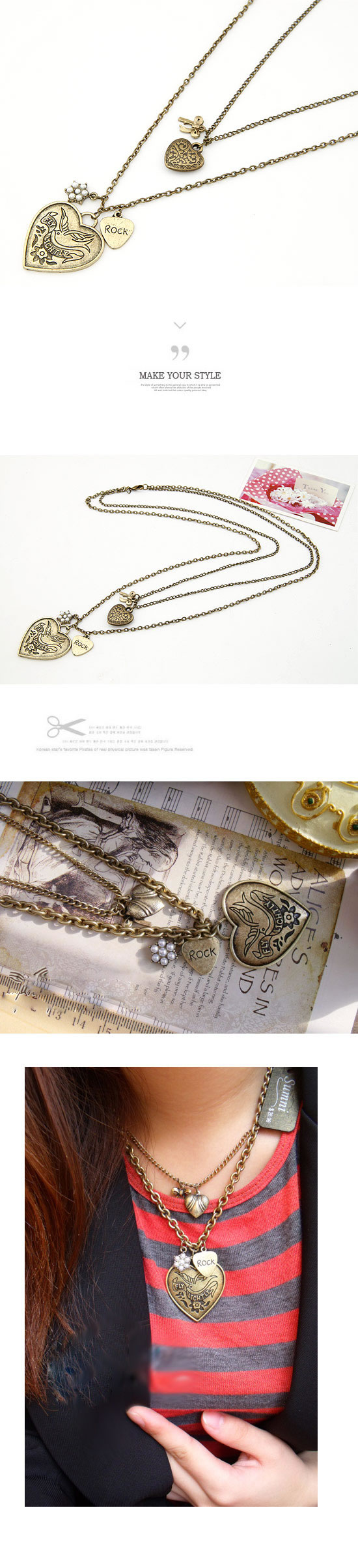 Bendable Bronze Double Heart Pendant,Chains