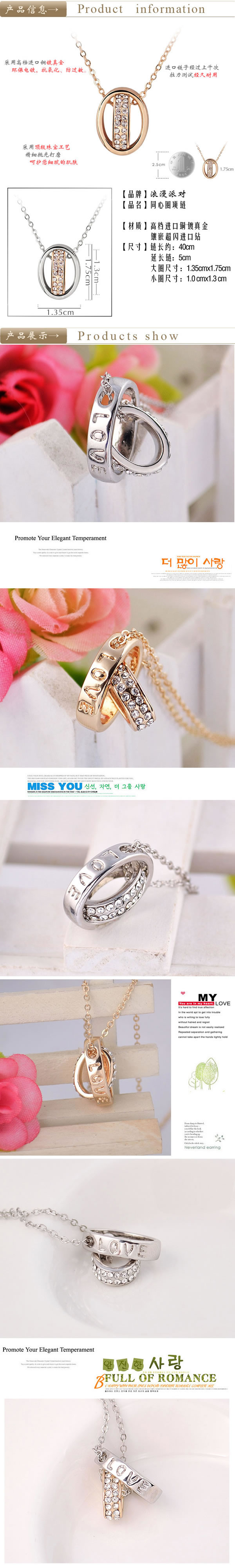 Fashion Silver Color Love Lucky Ring Zircon Chains,Chains